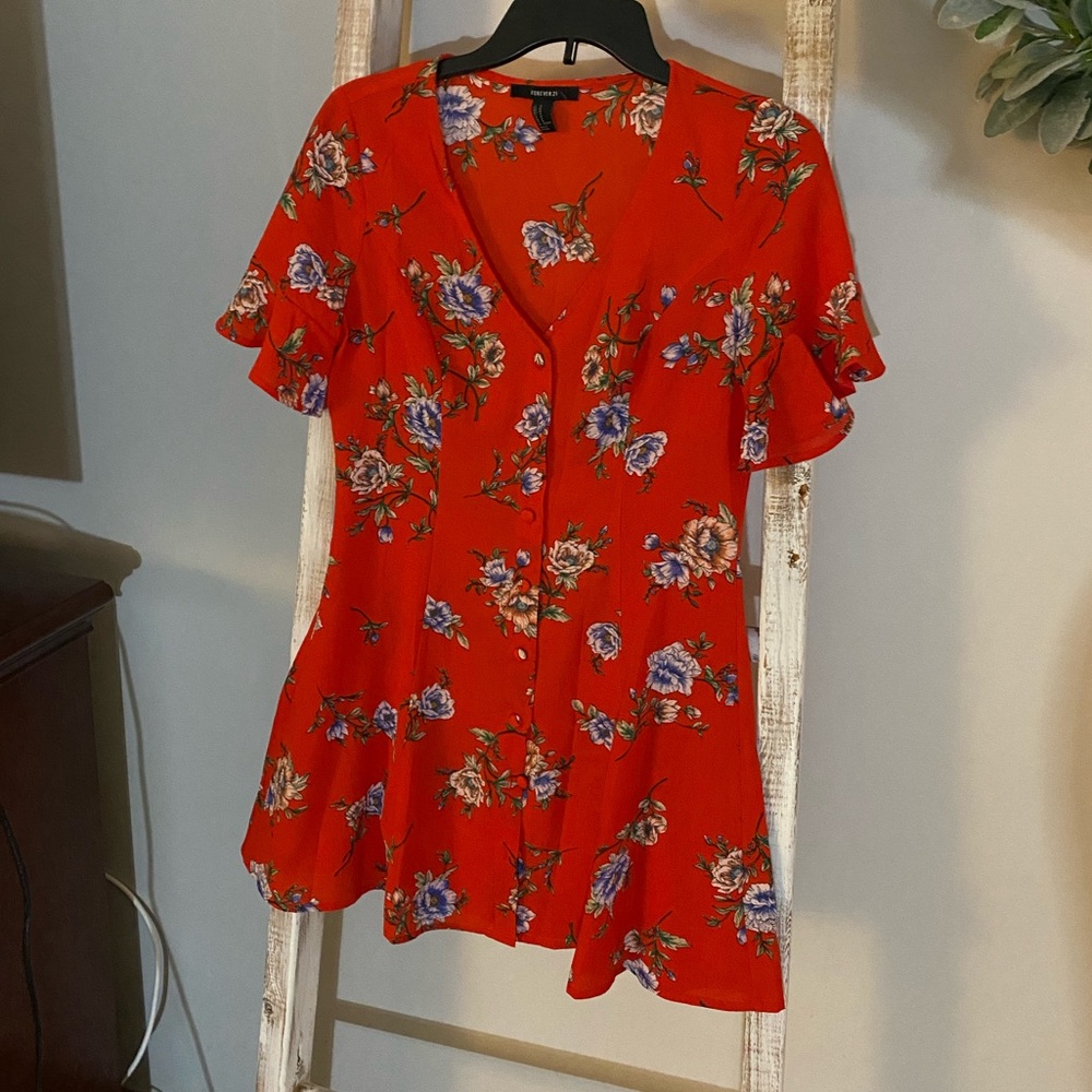 2/$15 Forever 21 Red Floral Print Dress